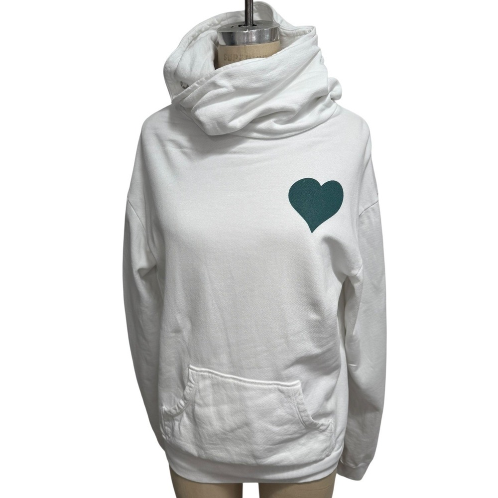SPRWMN Heart Hoodie Sweatshirt Size M Snap Cowl Neck Back Logo Made in USA